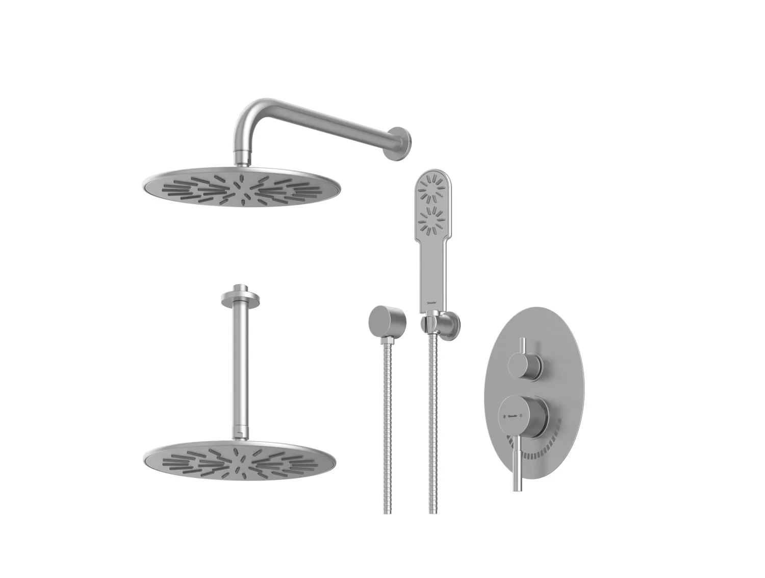 شیر حمام توکار شودر مدل روگن کروم مات تیپ 3 BRASS